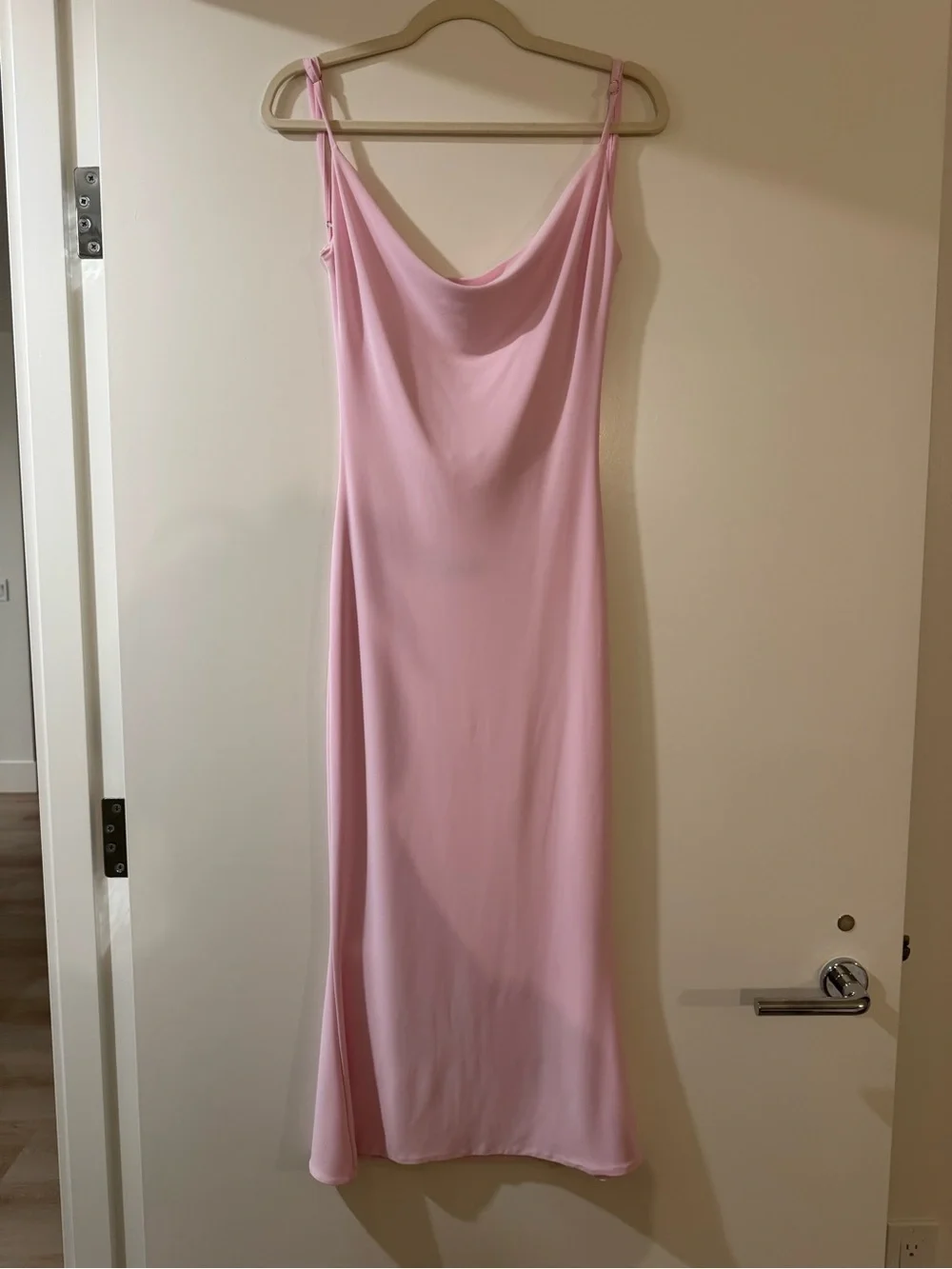 Cowl Neck Midi Slip Dress in Blush Pink
